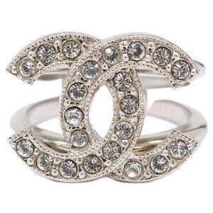 CHANEL Authentic Silver Logo Ring